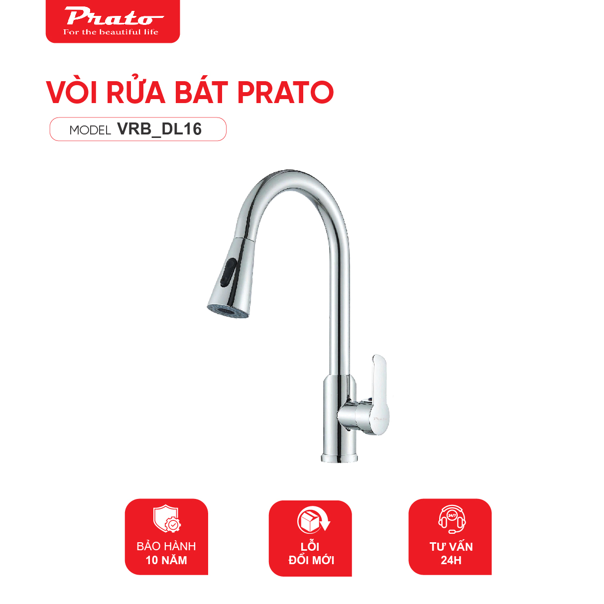 Vòi rửa bát dây rút đồng Prato DL16